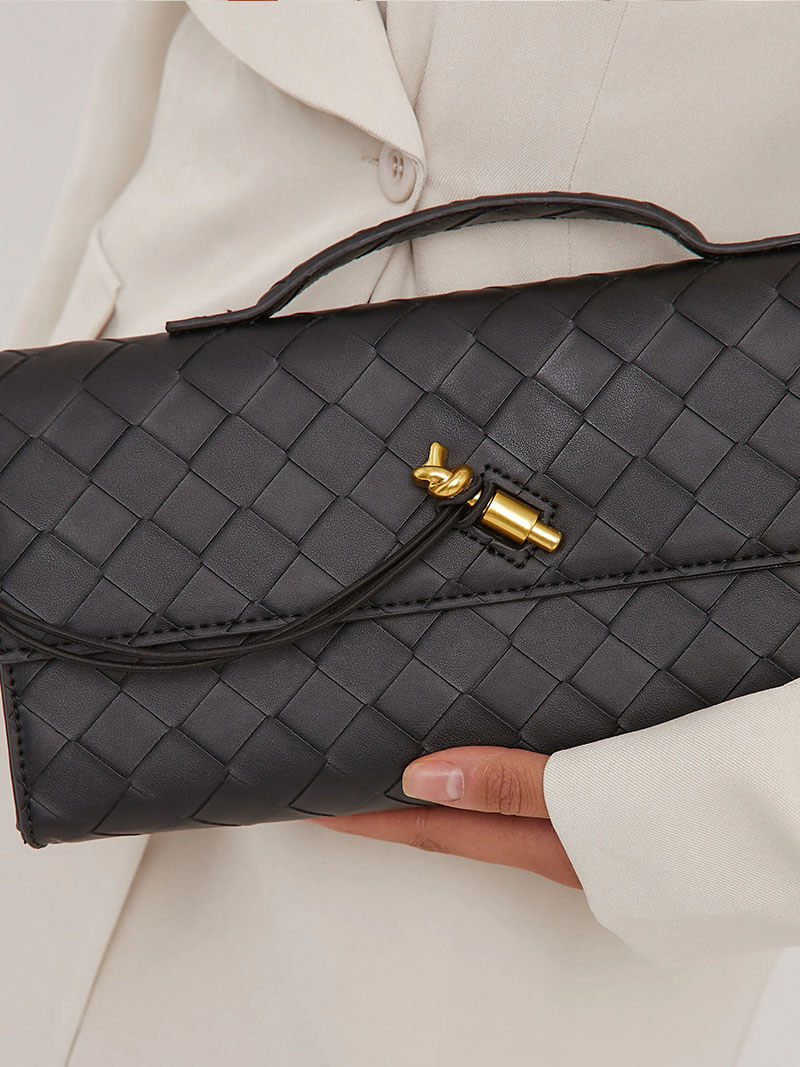 Handtasche Damen | Geflochtene Struktur mit Klappe und Drehverschluss