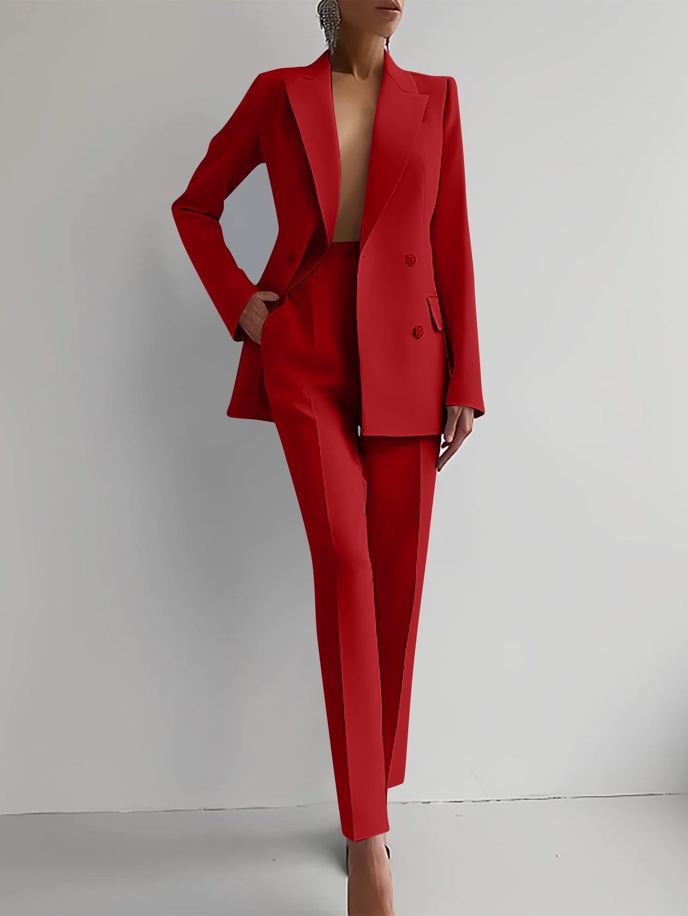 Zweiteiler Damen | Blazer mit Knopfleiste und langer Hose