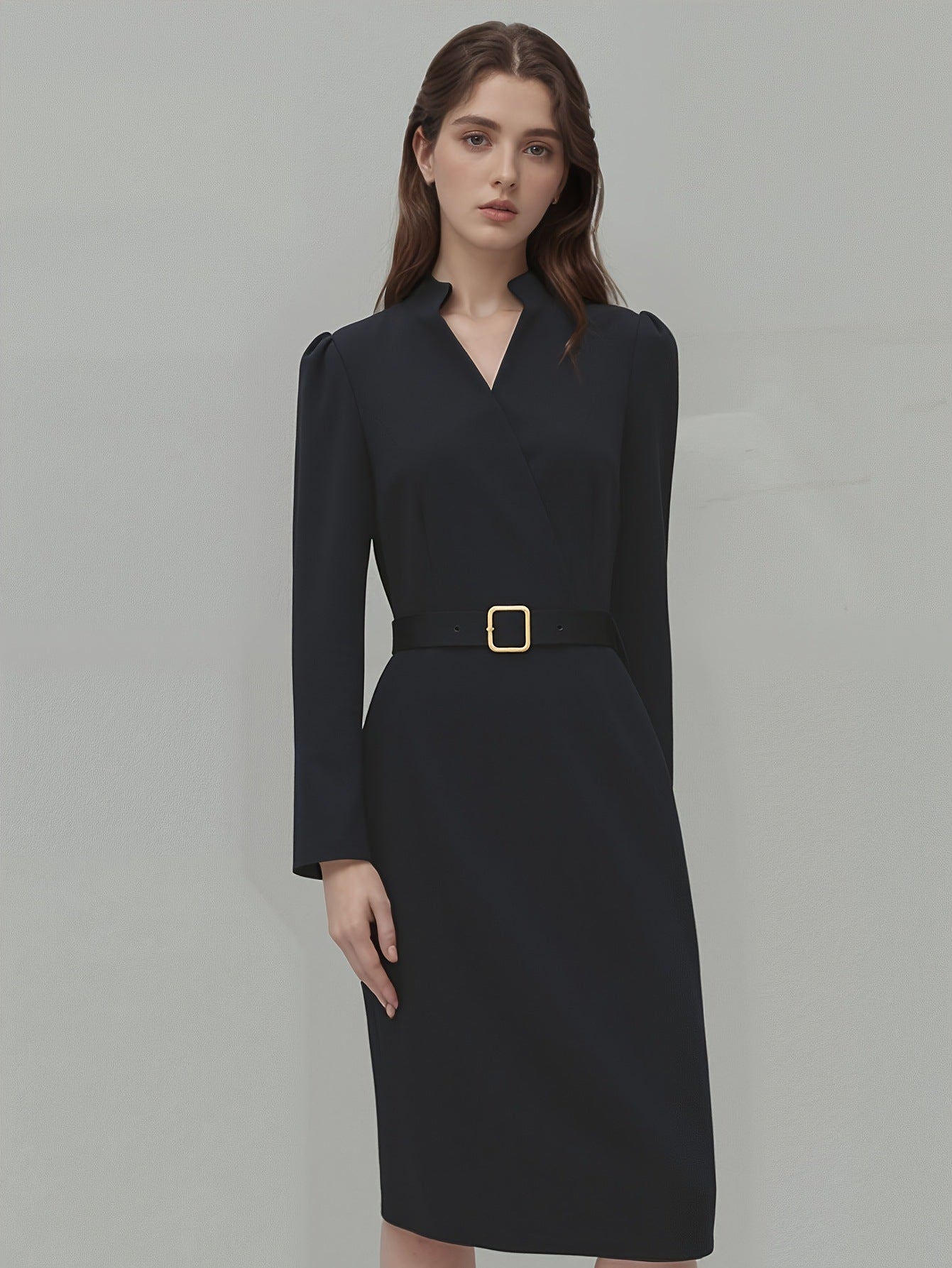 Kleid Damen | V-Ausschnitt mit Taillengürtel
