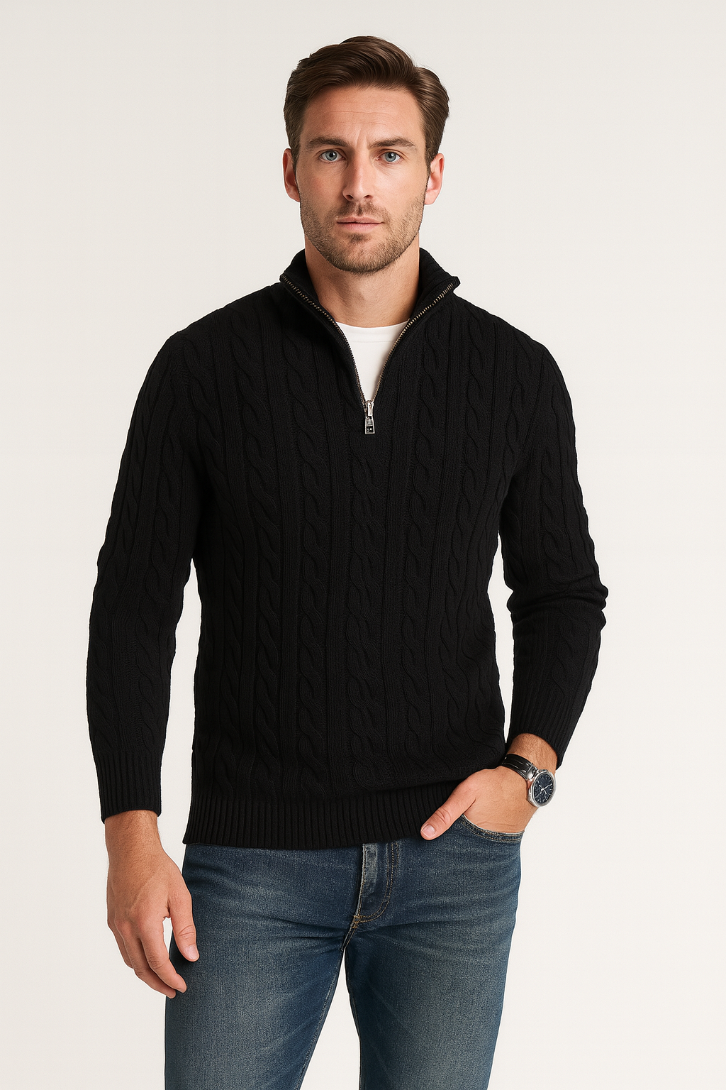 Pullover Herren | Half-Zip Hoher Kragen Gerade Passform