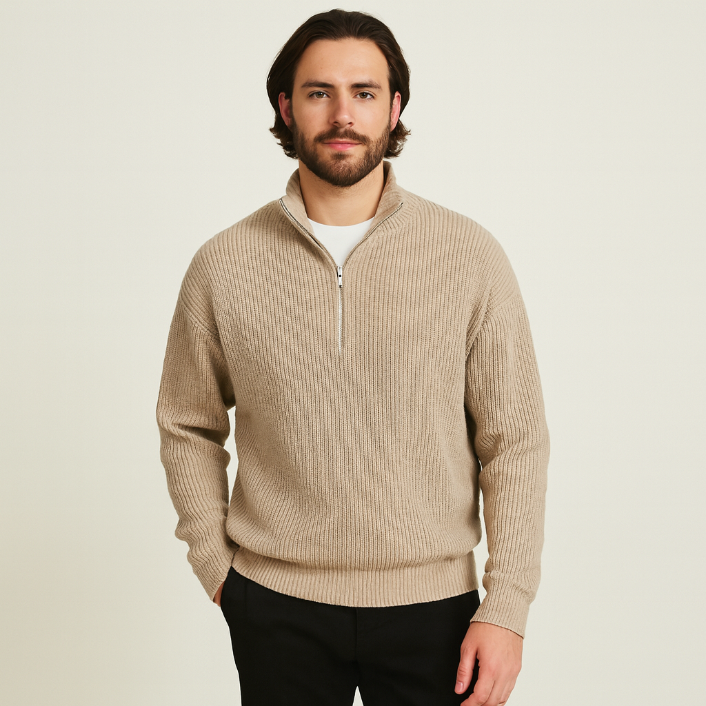 Herren Pullover | Hoher Kragen mit Frontreißverschluss