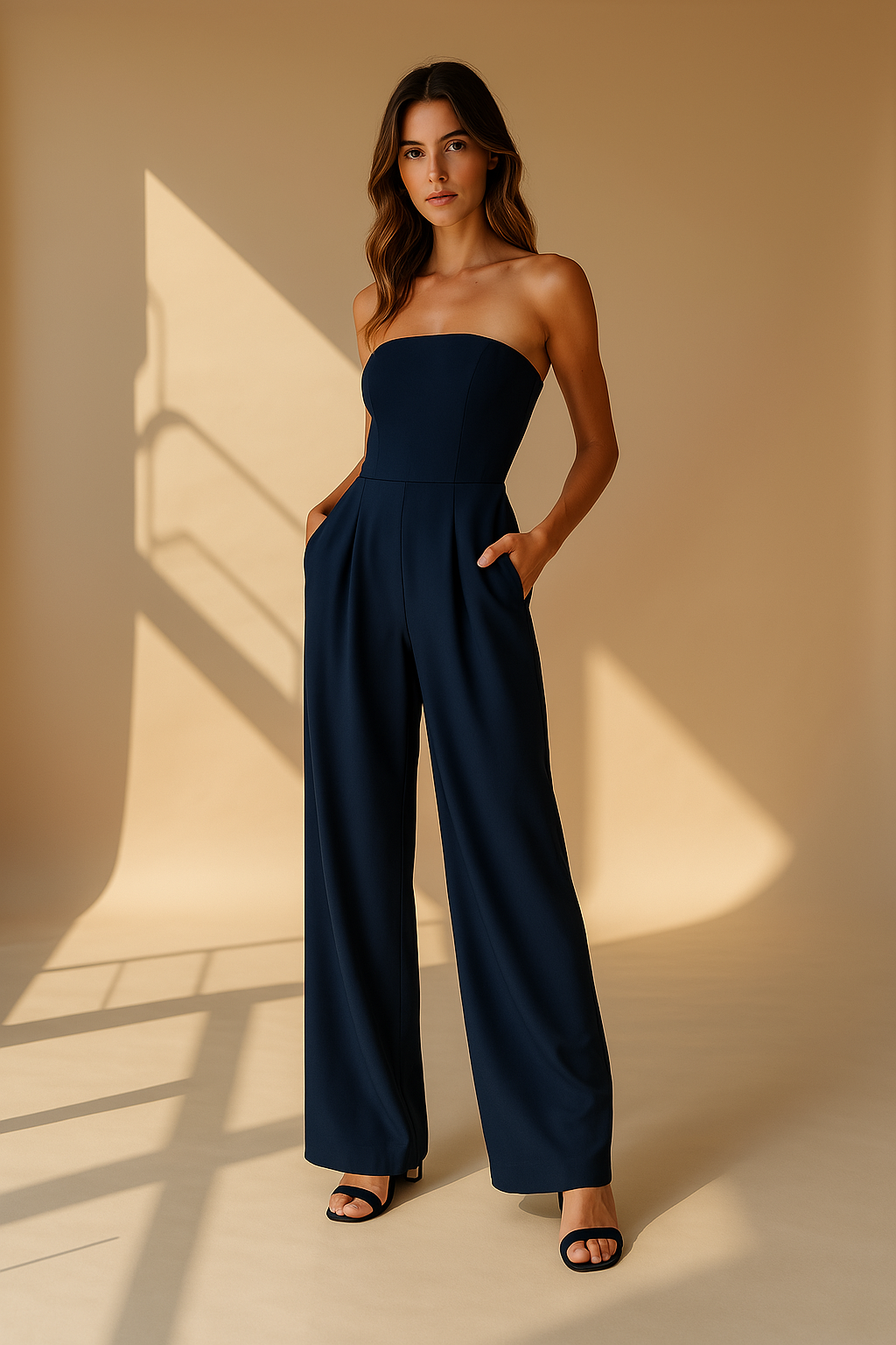 Jumpsuit Damen | Trägerlos mit weiter Beinführung