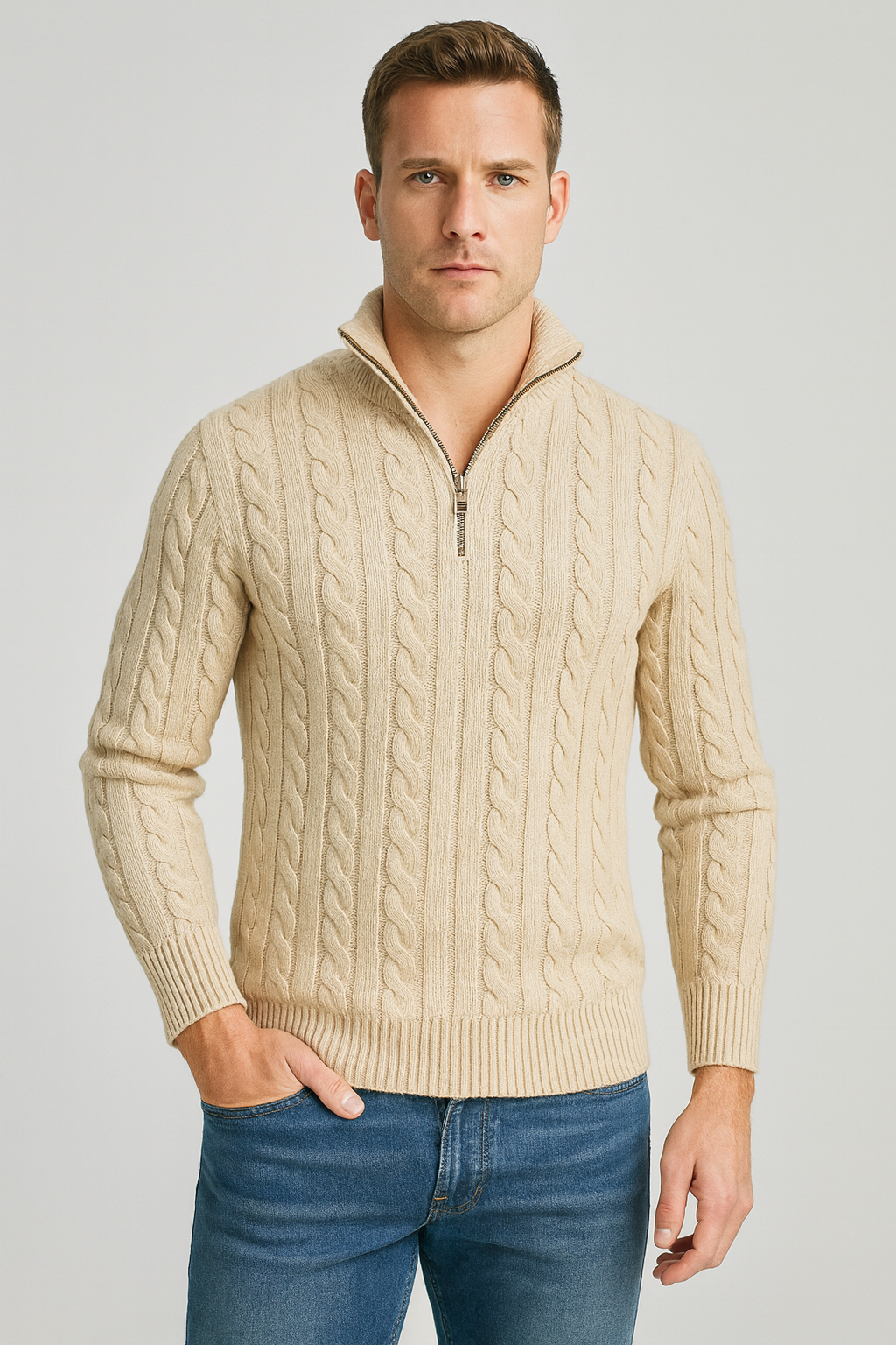 Pullover Herren | Half-Zip Hoher Kragen Gerade Passform