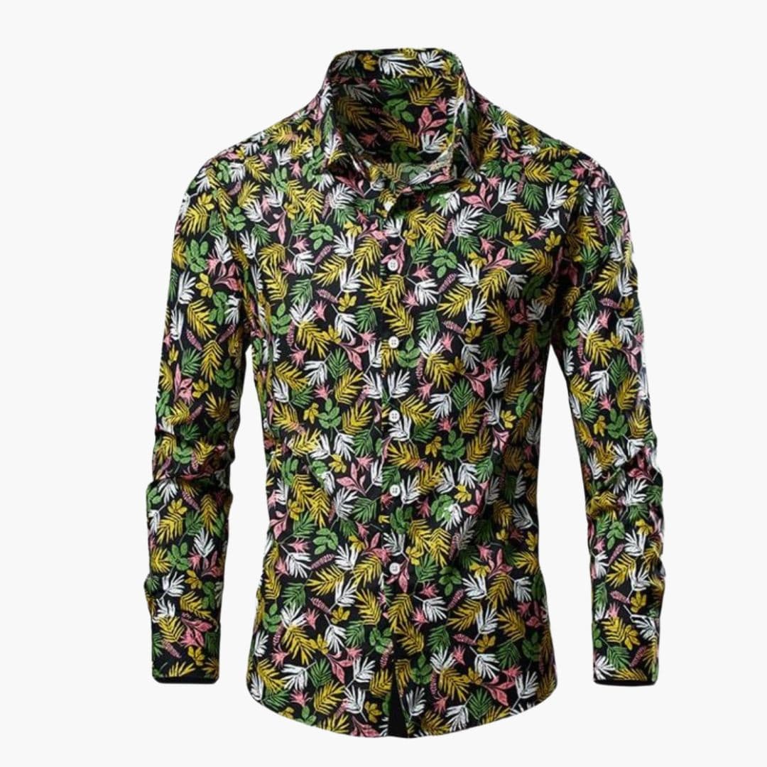 Hemd Herren | Langarm mit Knopfleiste und floralem Muster