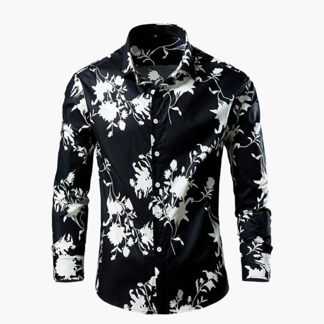 Hemd Herren | Langarm mit Knopfleiste und floralem Muster