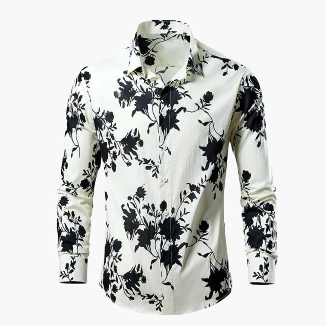 Hemd Herren | Langarm mit Knopfleiste und floralem Muster