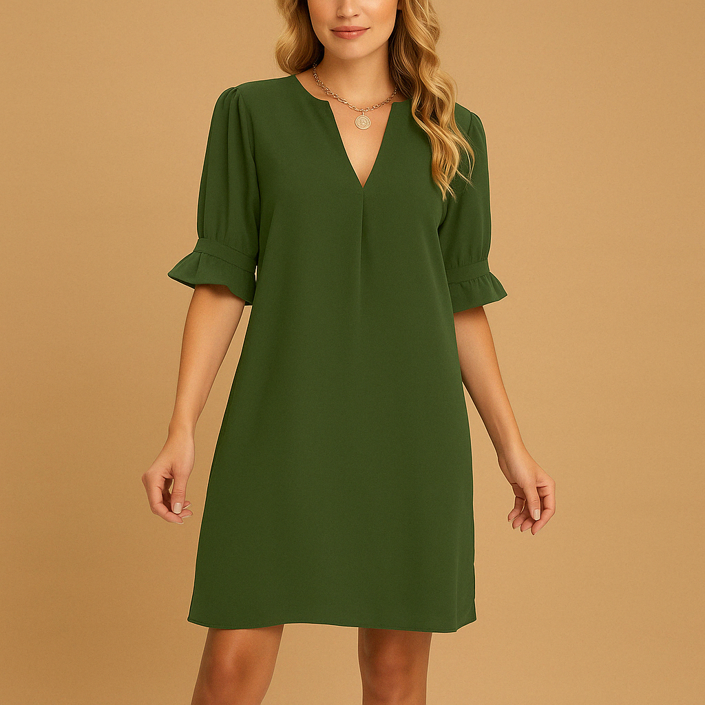 Damen Kleid | V-Ausschnitt mit Halbarm und A-Linienform