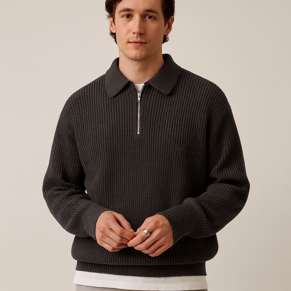 Strickpullover Herren | Detail-Reißverschluss Stehkragenabschluss