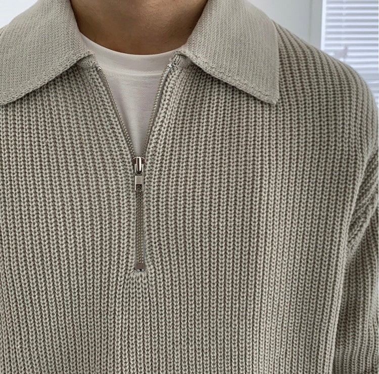 Strickpullover Herren | Detail-Reißverschluss Stehkragenabschluss
