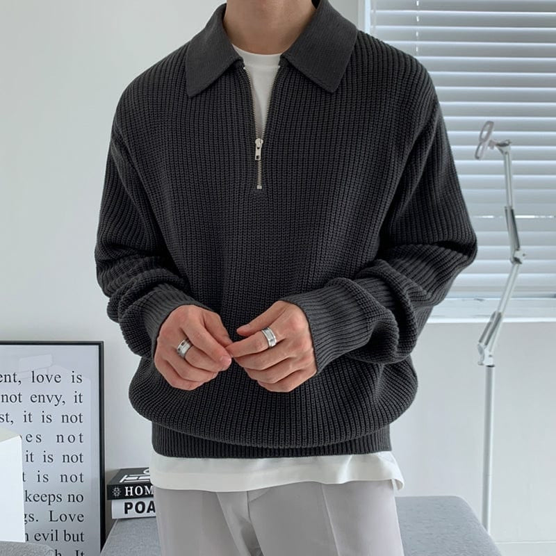 Strickpullover Herren | Detail-Reißverschluss Stehkragenabschluss