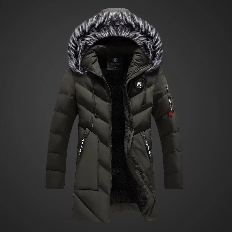 Herren Jacke | langer Schnitt mit Kapuze und Reißverschluss