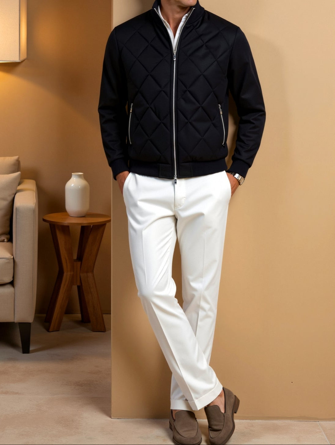 Herren Steppjacke | verlängerte Form mit durchgehendem Saumabschluss