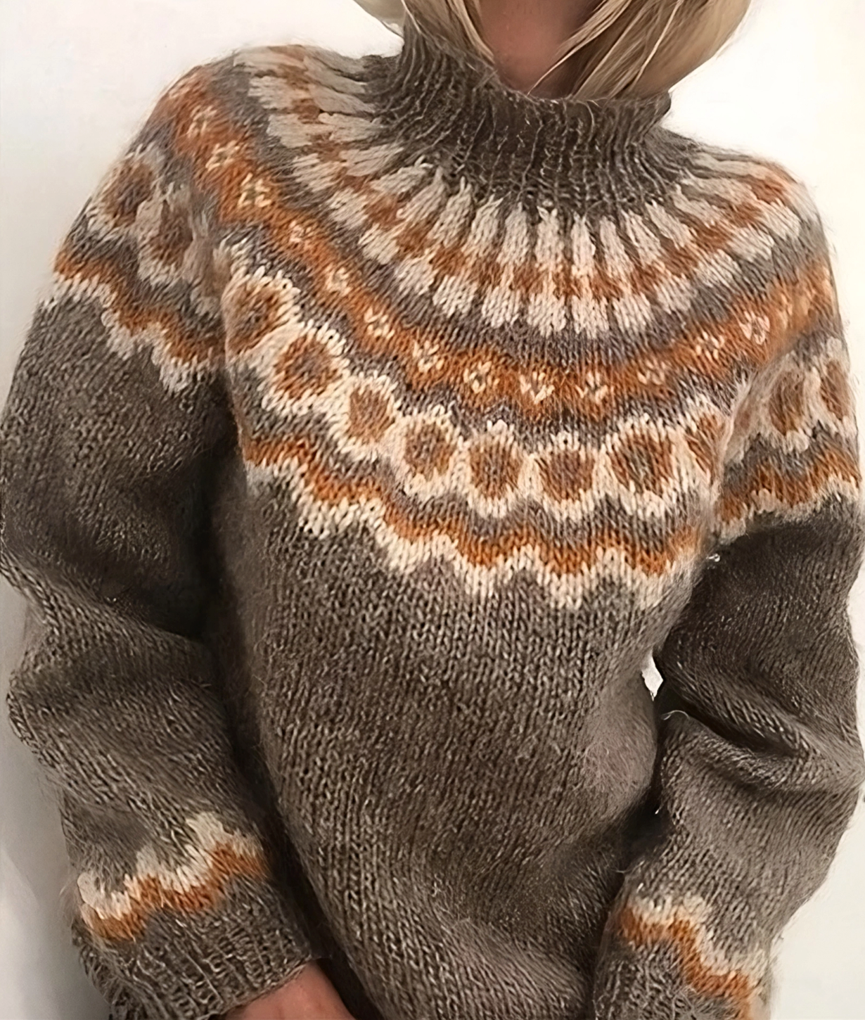 Damen Strickpullover | Hoher Kragen mit Musterstruktur