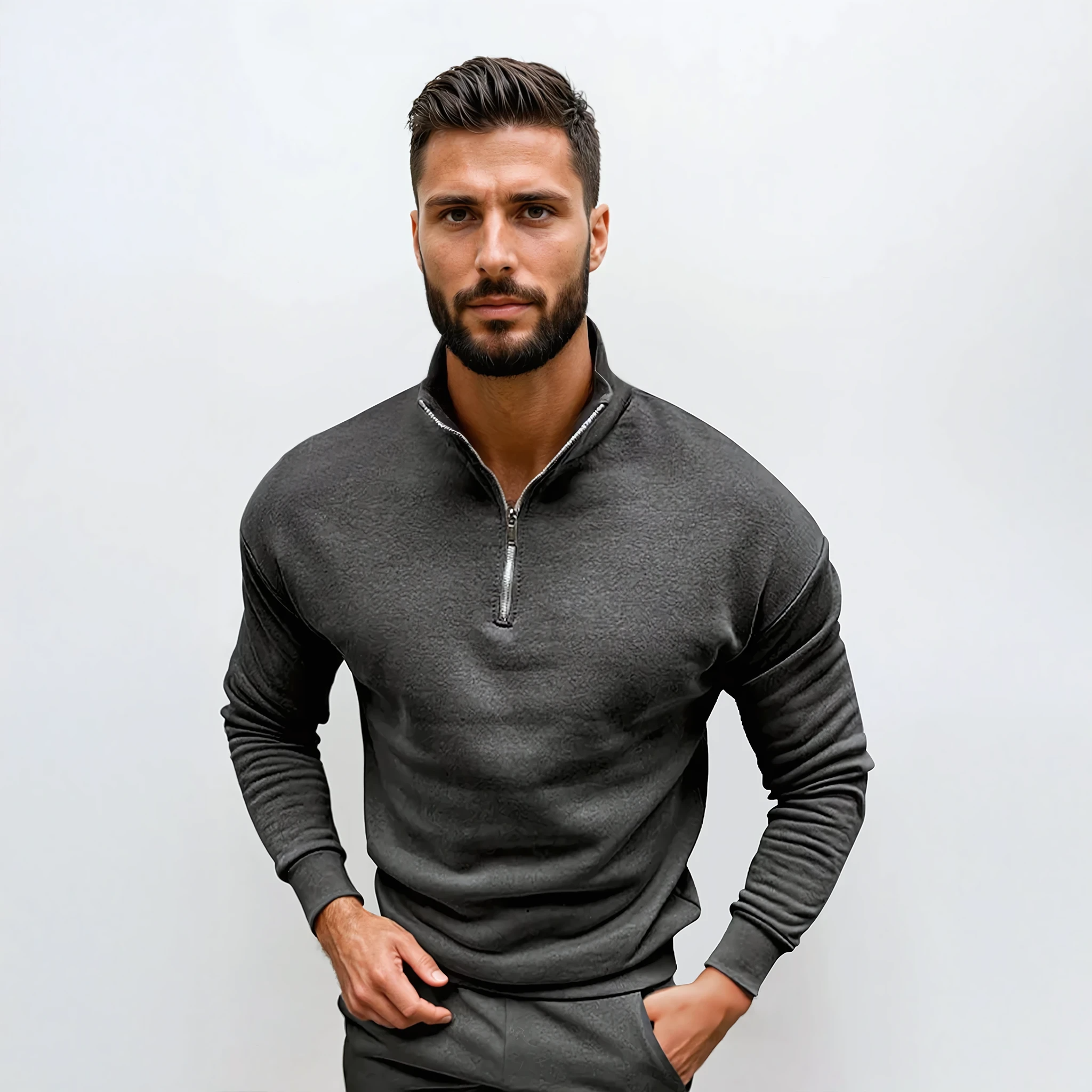 Herren Pullover | Stehkragen mit kurzem Reißverschluss