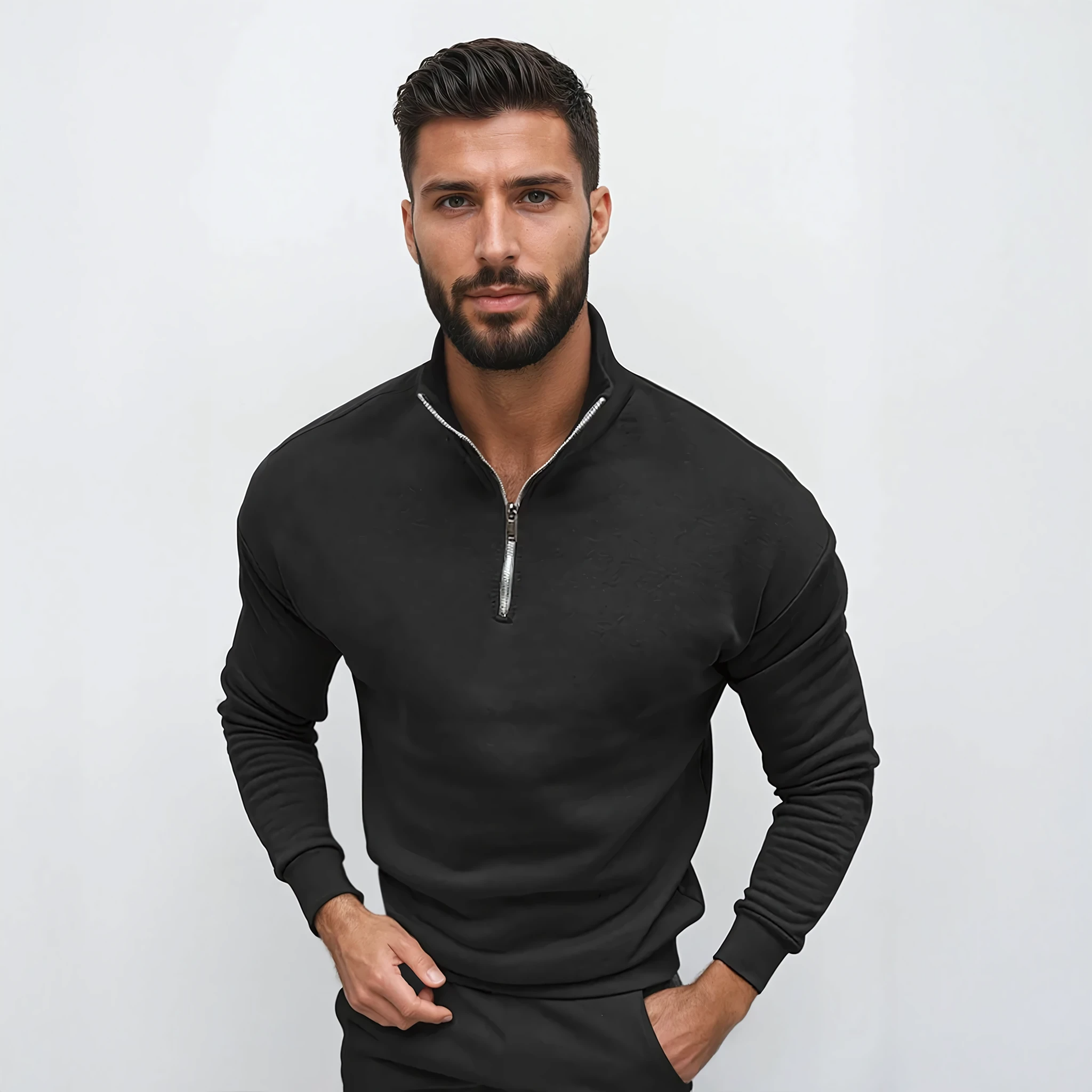 Herren Pullover | Stehkragen mit kurzem Reißverschluss