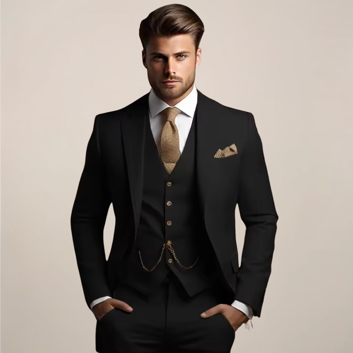 Herren Anzug | Dreiteilig mit Weste und Reverssakko