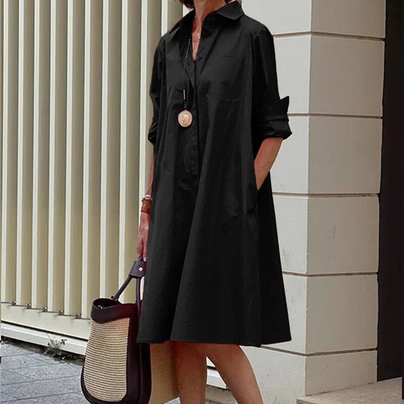 Kleid Damen | Hemdkragen mit ausgestelltem Rock