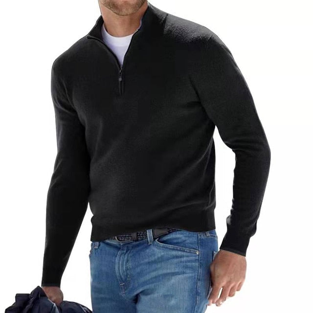 Herren Pullover | V-Ausschnitt mit Reißverschluss am Kragen