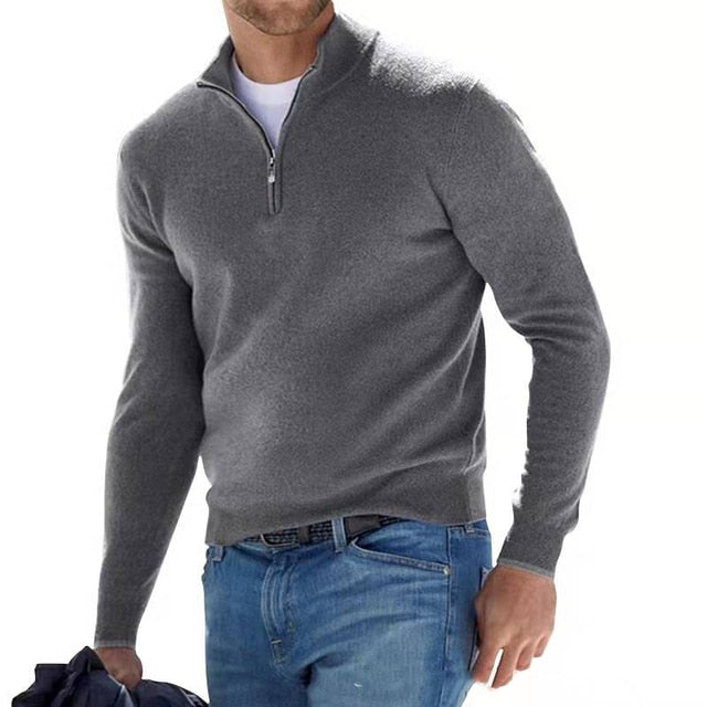 Herren Pullover | V-Ausschnitt mit Reißverschluss am Kragen