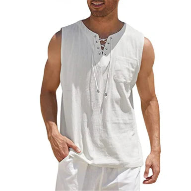 Tanktop Herren | Schnürkragen mit Brusttasche