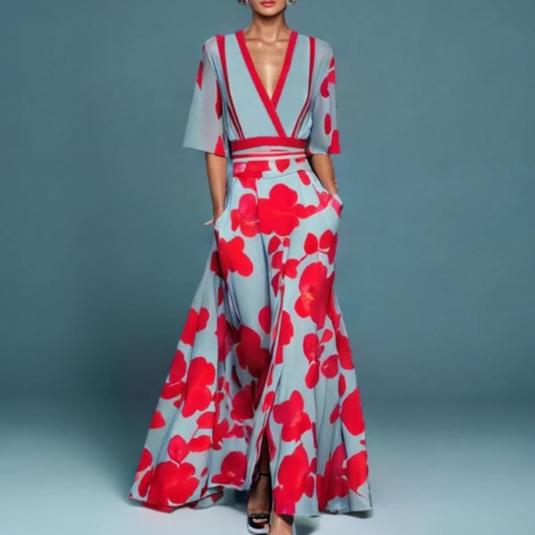 Damen Kleid | Lang mit Wickelform und Taillenbindung