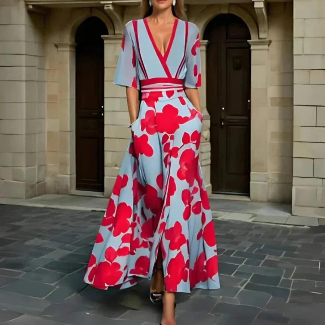 Damen Kleid | Lang mit Wickelform und Taillenbindung