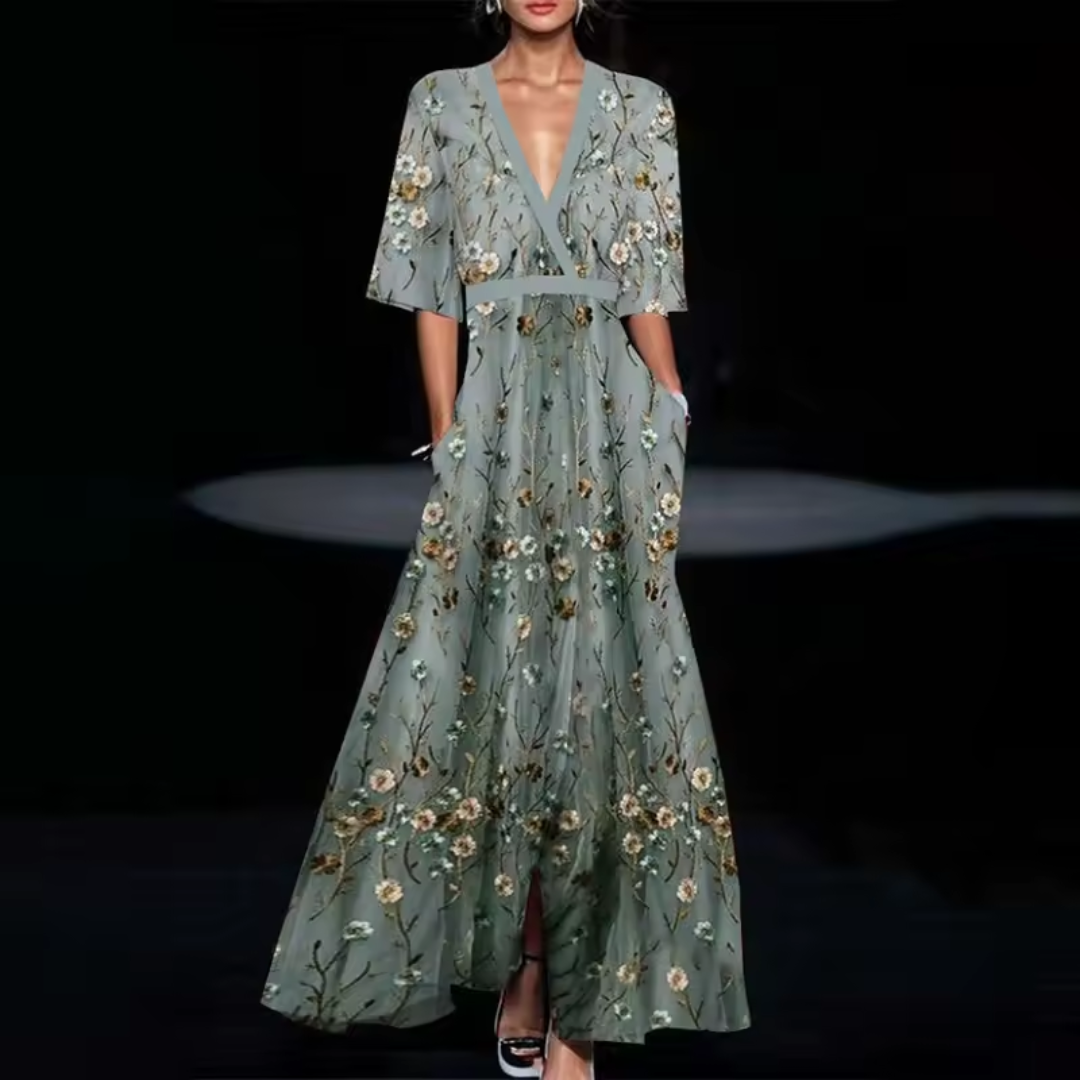 Damen Kleid | Lang mit Wickelform und Taillenbindung