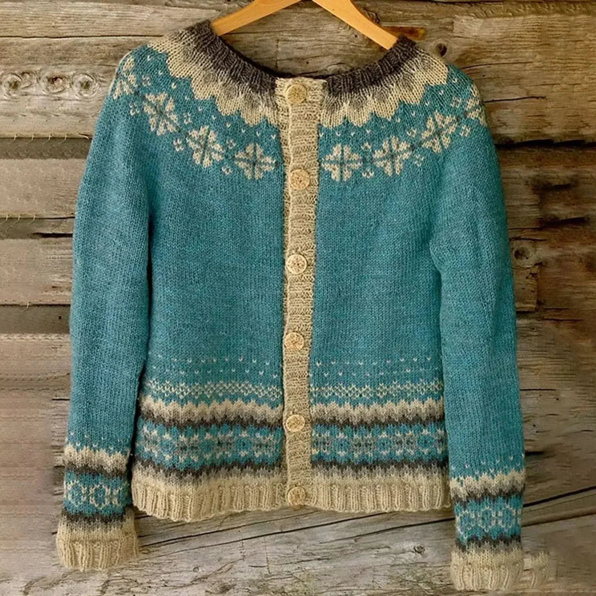 Damen Strickjacke | Gemusterte Ausführung mit Knopfleiste