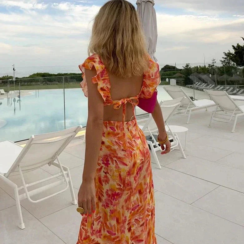 Kleid Damen | Rüschenbesatz mit Floralmuster