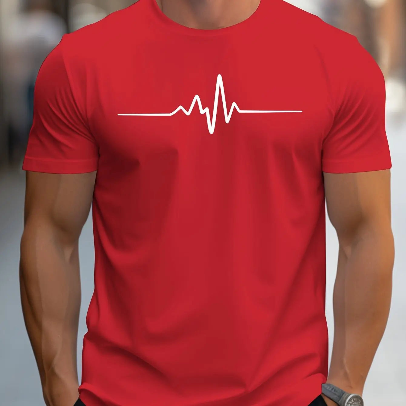 Kurzarmshirt Herren | Rundhals mit Linienmotiv