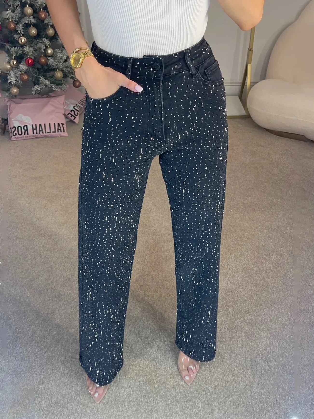 Damen Jeans | Mom-Passform mit hoher Taille und Akzentdetails