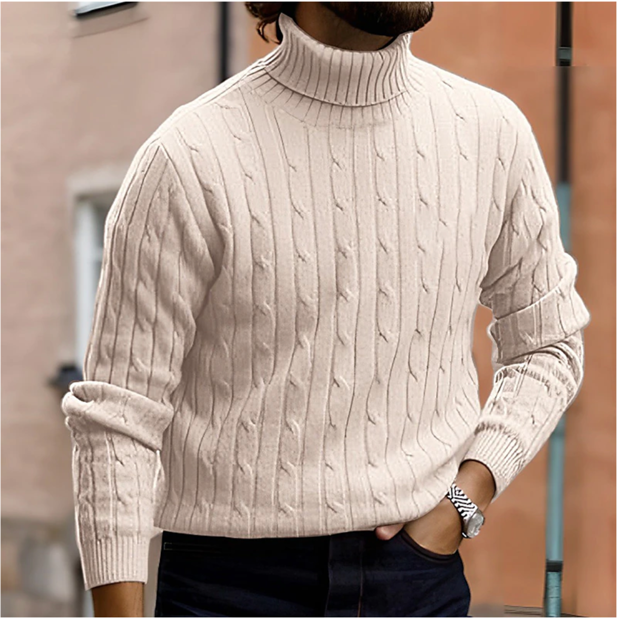 Herren Pullover | Rollkragen mit Rippstruktur und geradem Schnitt