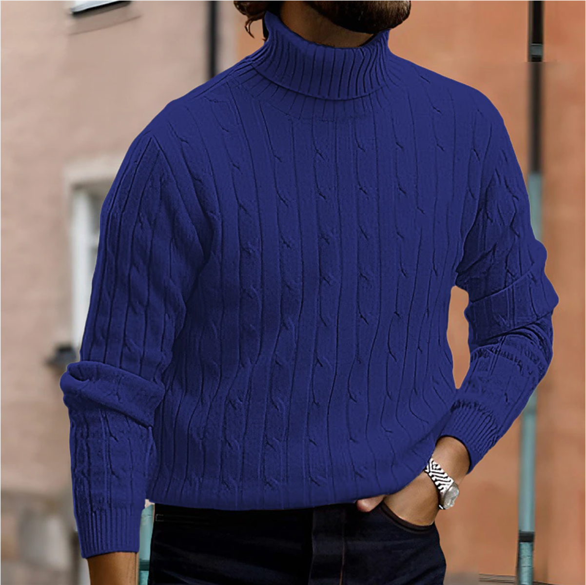 Herren Pullover | Rollkragen mit Rippstruktur und geradem Schnitt
