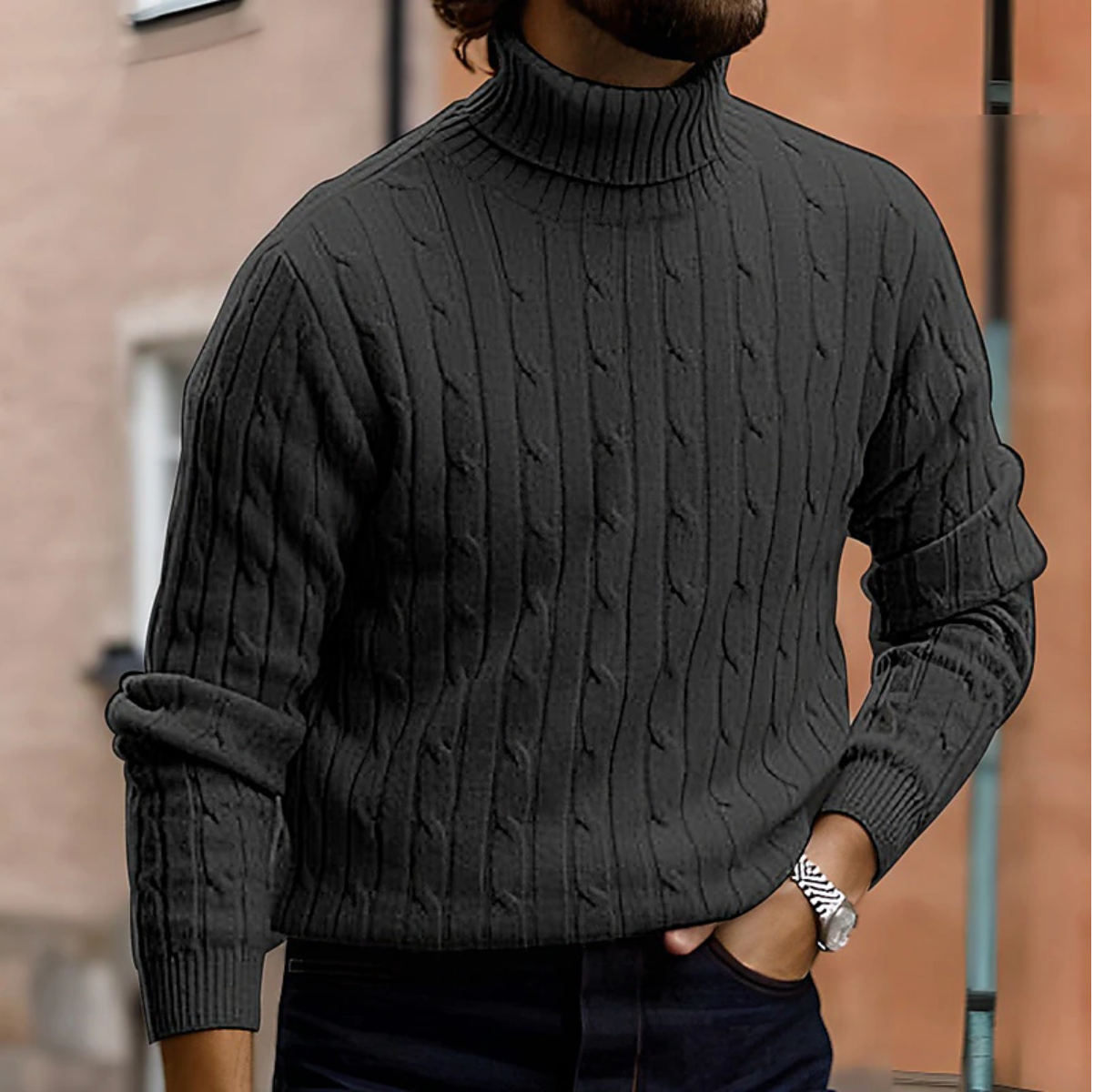 Herren Pullover | Rollkragen mit Rippstruktur und geradem Schnitt