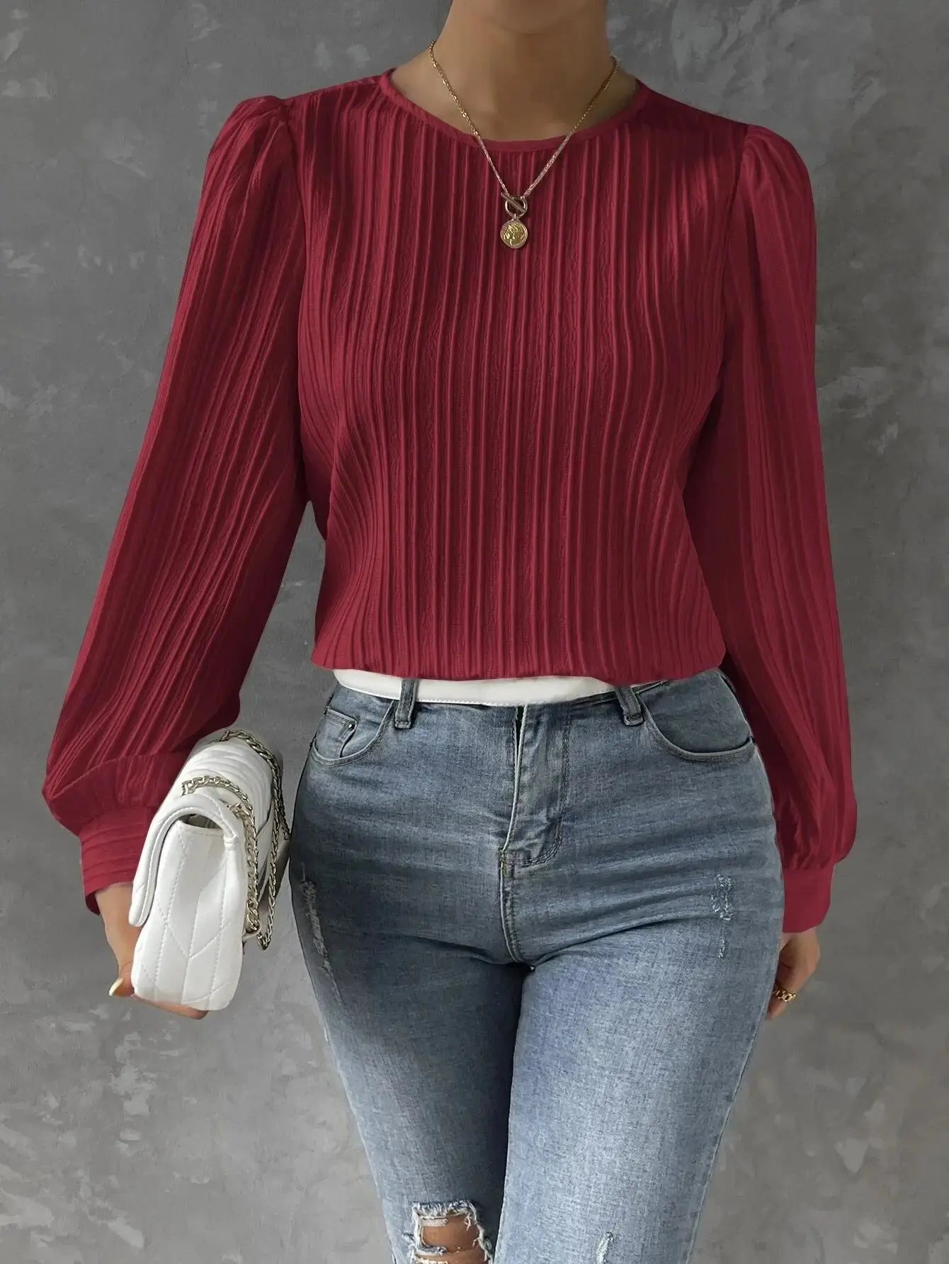 Bluse Damen | Rundhals mit Faltenstruktur