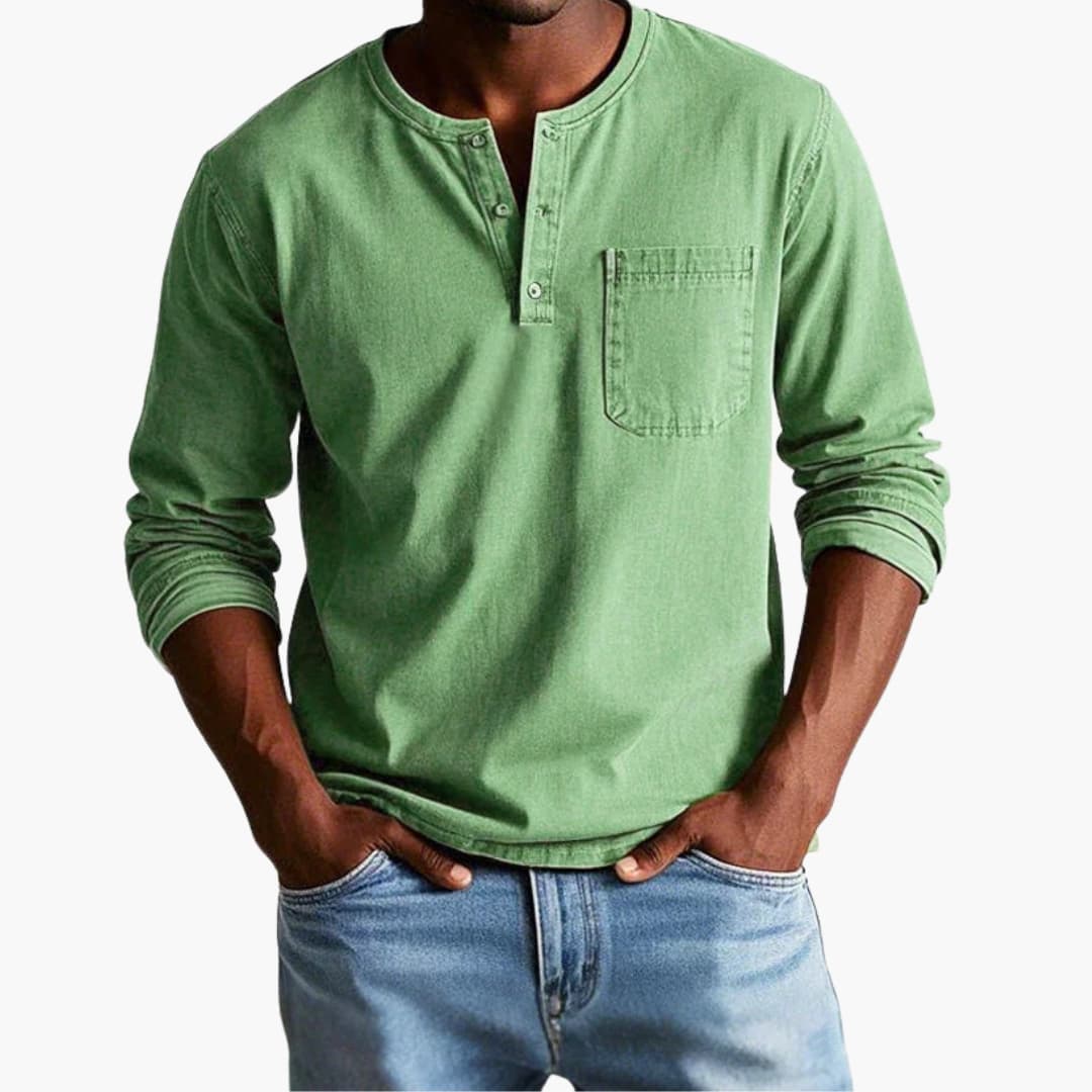 Langarmshirt Herren | Rundhals mit Knopfleiste und Brusttasche