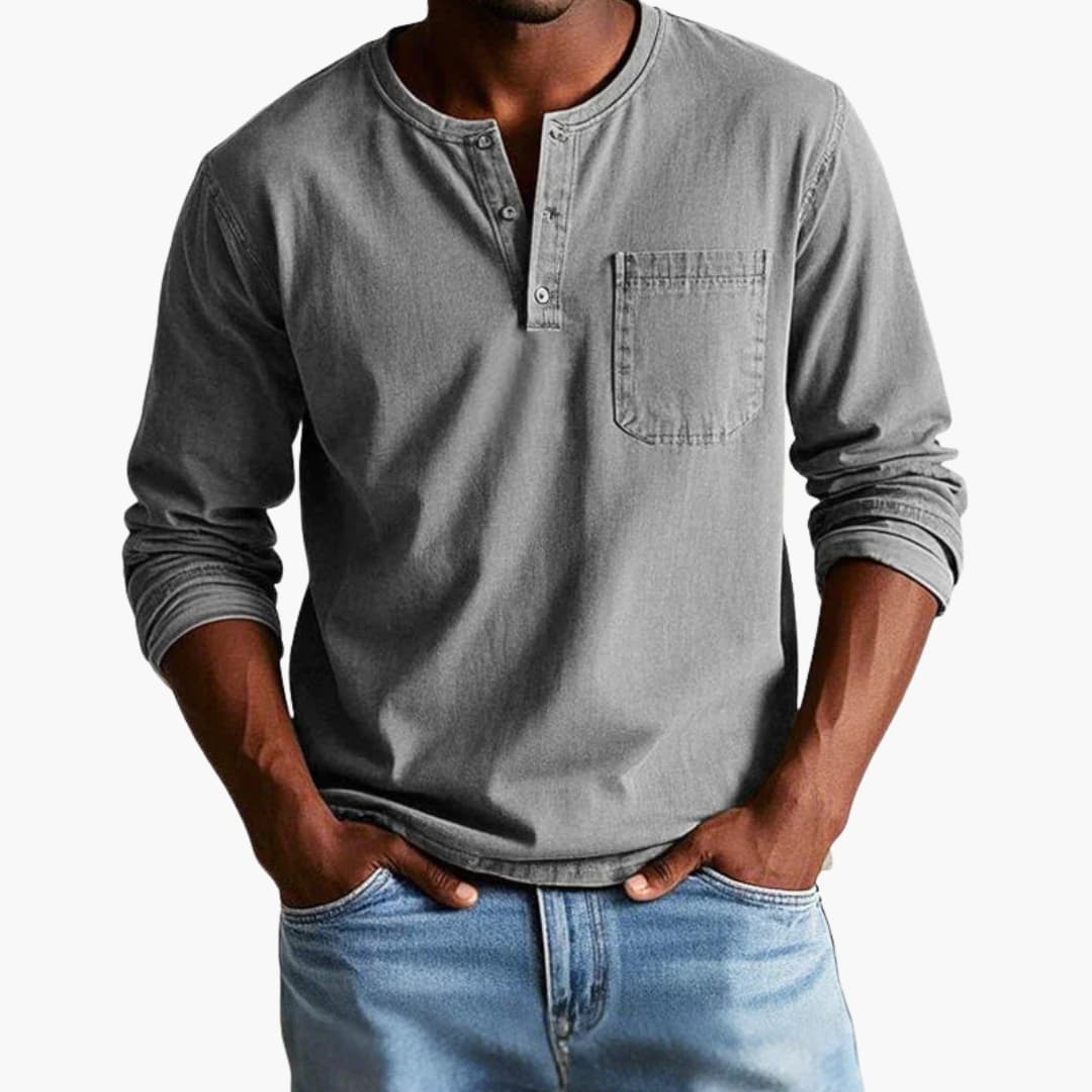 Langarmshirt Herren | Rundhals mit Knopfleiste und Brusttasche