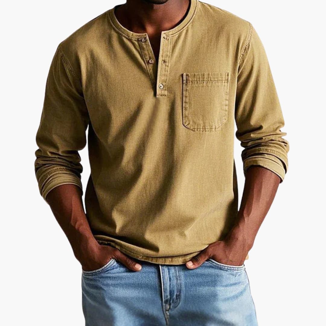 Langarmshirt Herren | Rundhals mit Knopfleiste und Brusttasche