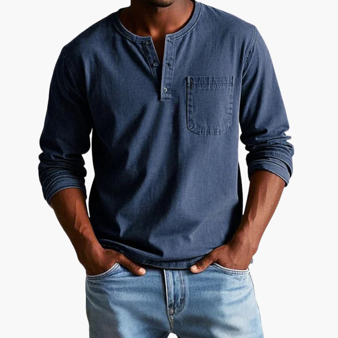 Langarmshirt Herren | Rundhals mit Knopfleiste und Brusttasche