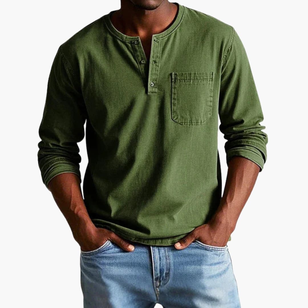 Langarmshirt Herren | Rundhals mit Knopfleiste und Brusttasche