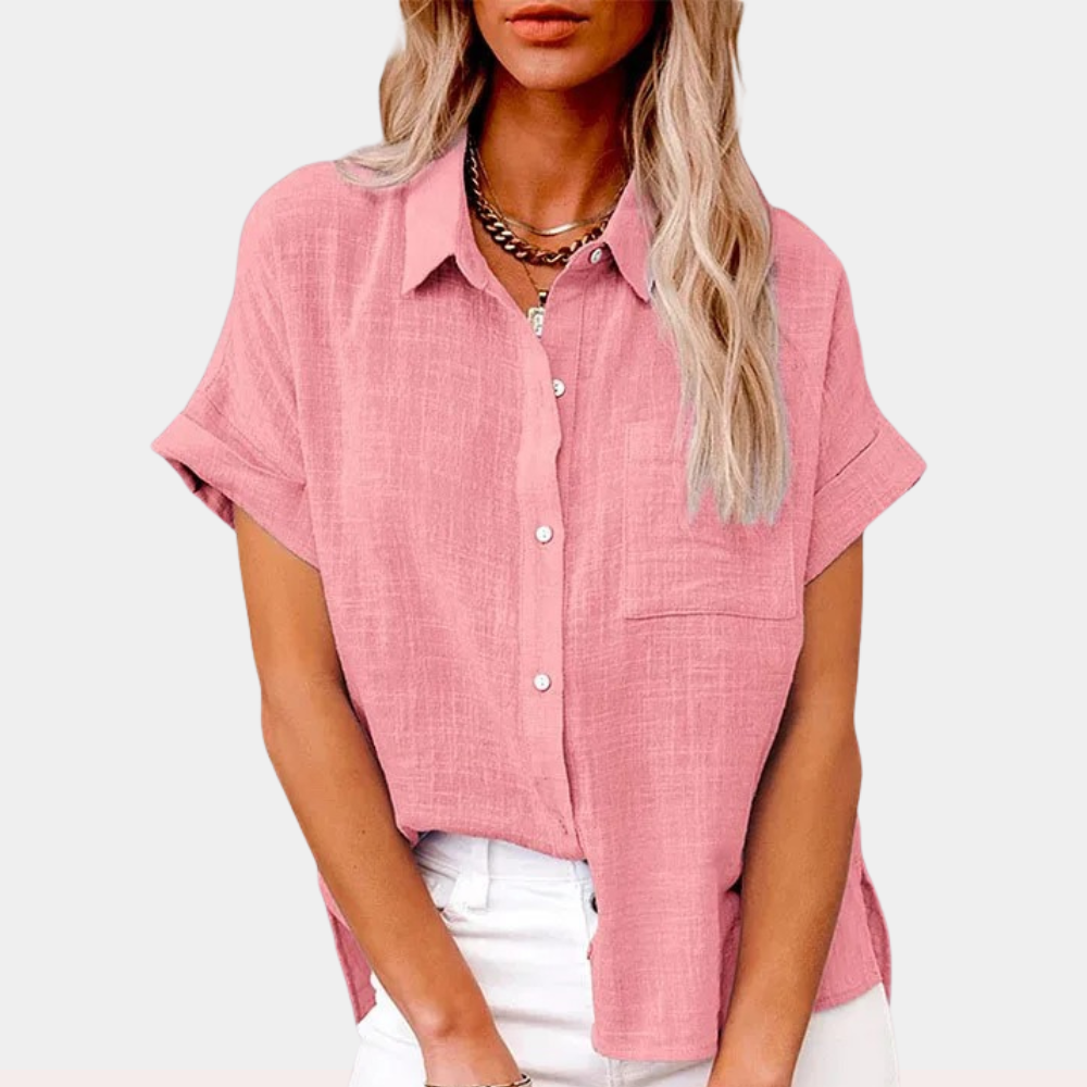 Damen Bluse | Knopfleiste mit Kragen und Brusttasche