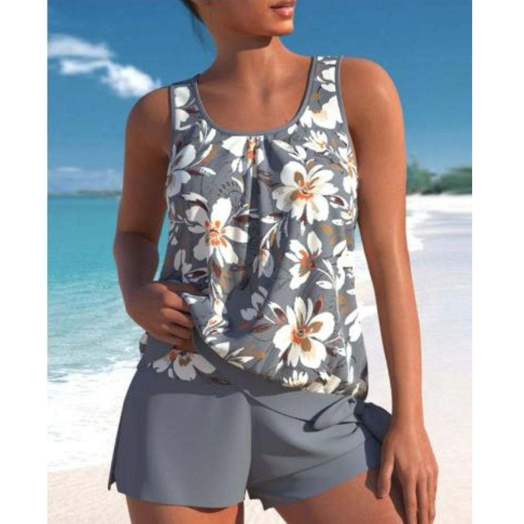 Damen Tankini-Set | Zweifarbig mit Blumendruck