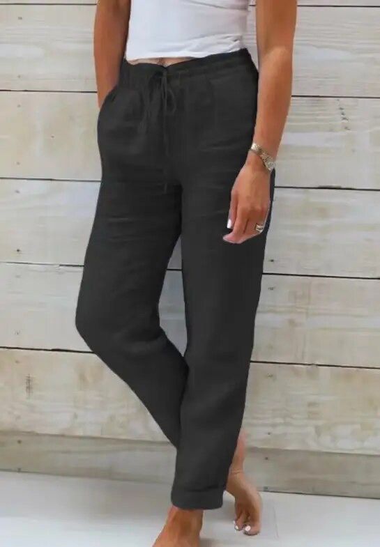 Damen Hose | Elastischer Bund mit Zugband und geradem Bein