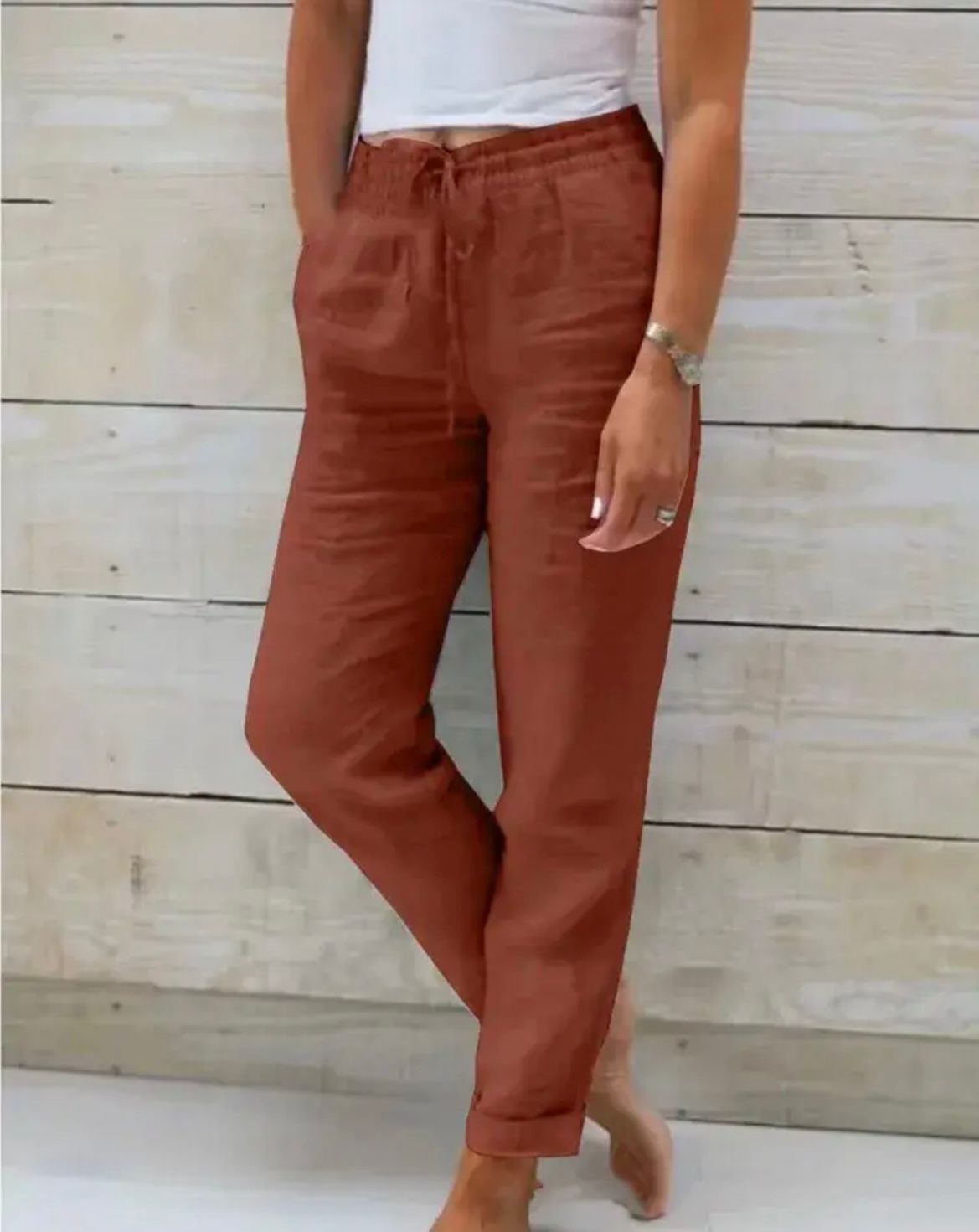 Damen Hose | Elastischer Bund mit Zugband und geradem Bein