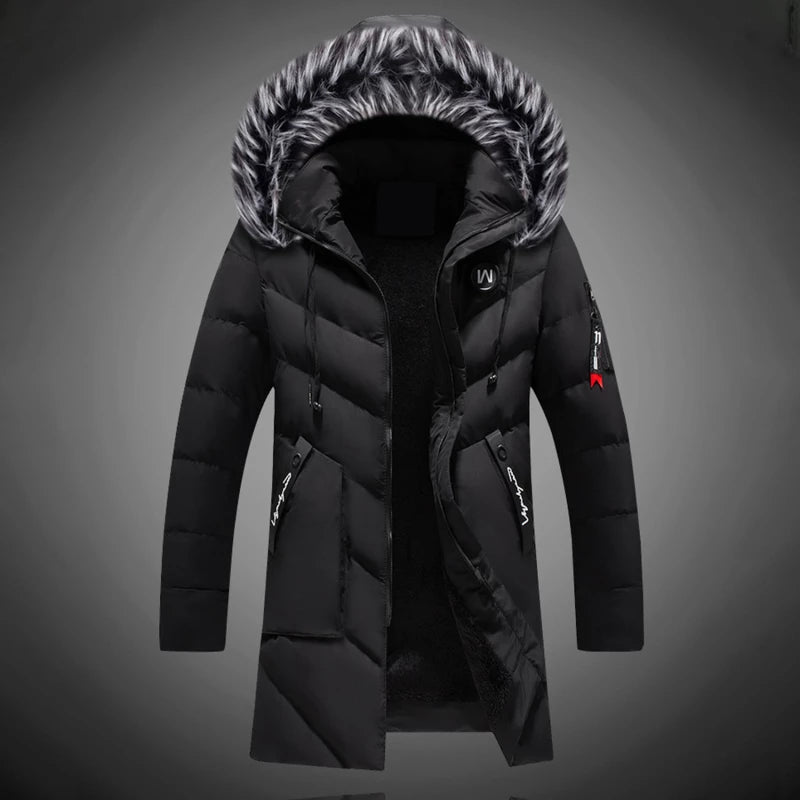 Herren Jacke | langer Schnitt mit Kapuze und Reißverschluss