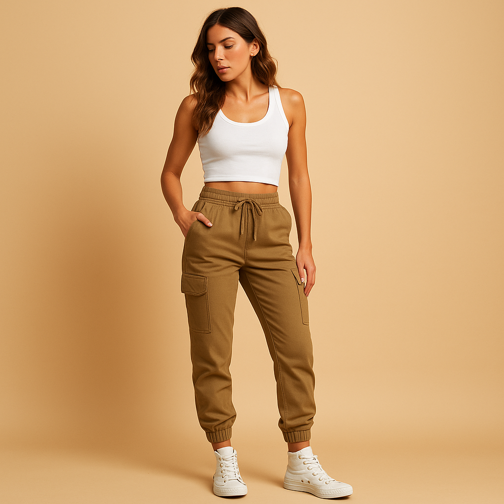 Damen Cargo Hose | hohe Taille mit seitlichen Taschen