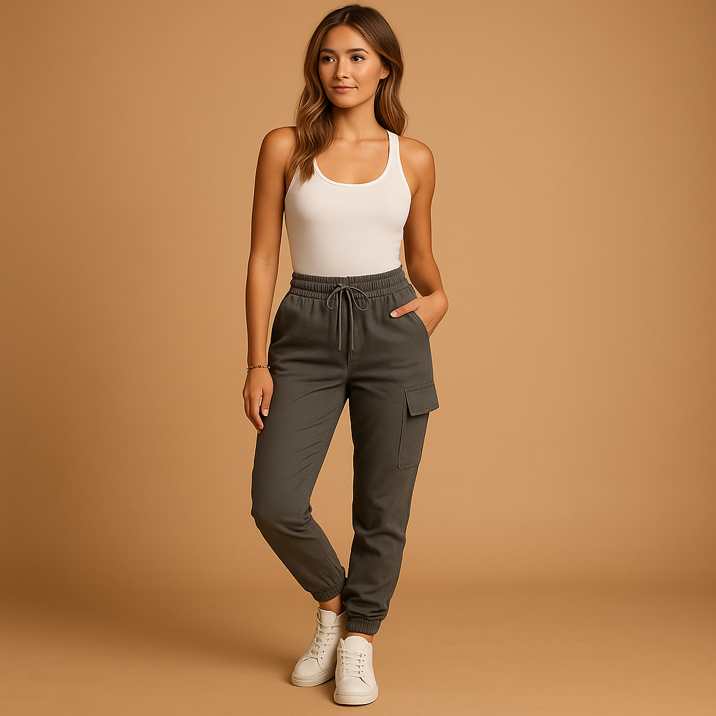 Damen Cargo Hose | hohe Taille mit seitlichen Taschen