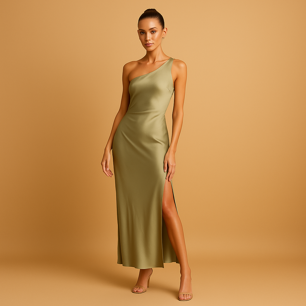 Kleid Damen | Asymmetrischer Ausschnitt mit seitlichem Schlitz