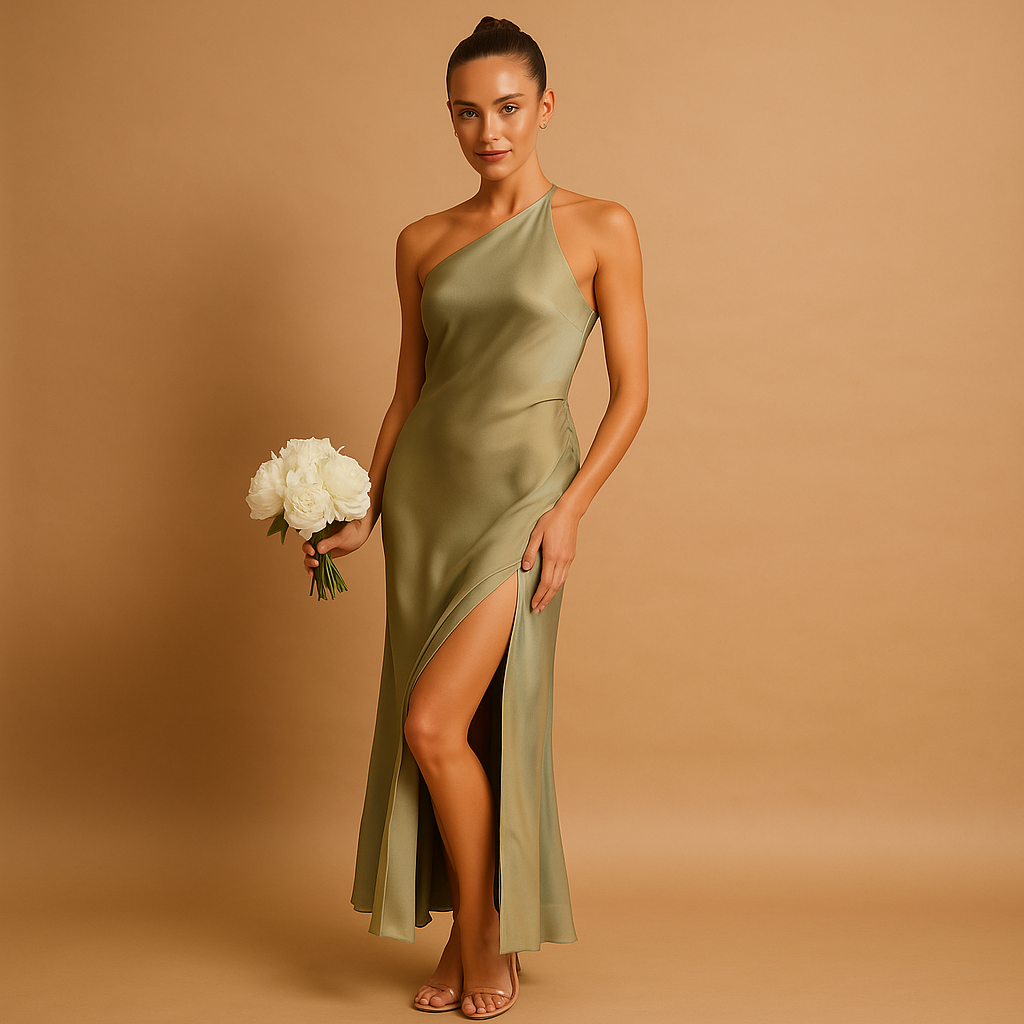 Kleid Damen | Asymmetrischer Ausschnitt mit seitlichem Schlitz