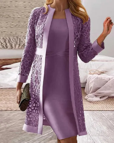 Damen Kleid Set | Zweiteilig mit langem Überwurf